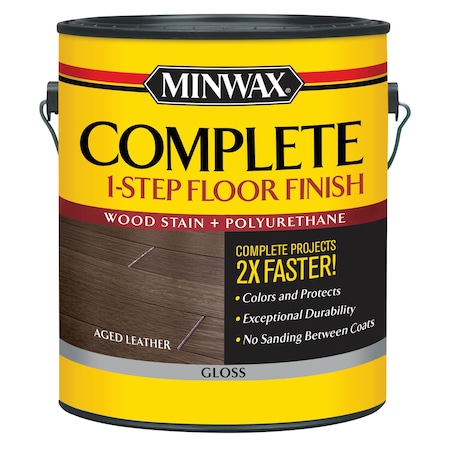 Minwax Complete 1-Step Floor Finish Gloss Aged Leather Water-Based Wood Floor Stain 1 gal 672040000